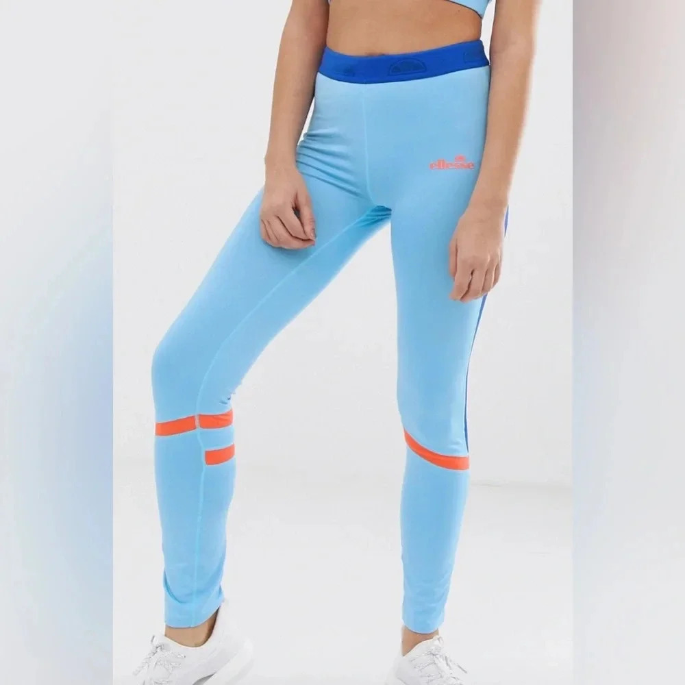 Ellesse High Rise Sport Leggings in Blue Color Block Women’s 4US